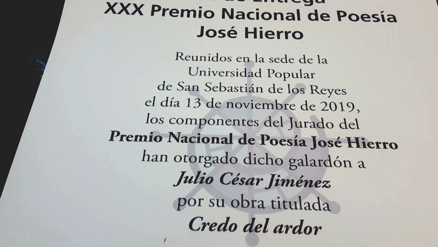 Julio César Jiménez gana el XXX Premio Nacional de Poesía José  