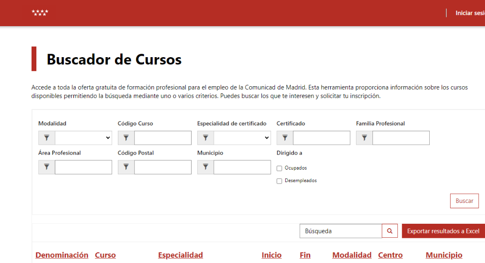 Imagen Buscador de cursos Comunidad de Madrid