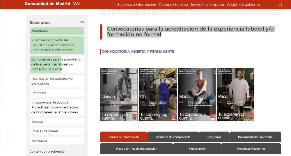 Imagen Convocatorias para la acreditación de la experiencia laboral y/o formación no formal